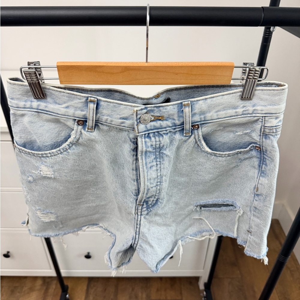 Express Light Blue Distressed Jean Shorts